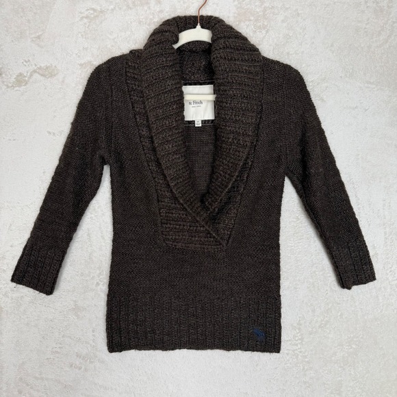 Abercrombie & Fitch Sweaters - Abercrombie & Fitch Y2K XS Brown Wool Blend Shawl Collar Chunky Knit Sweater